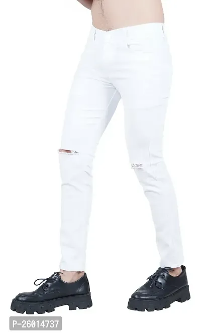 Fashion Men White Knee Cut Jeans`-thumb3