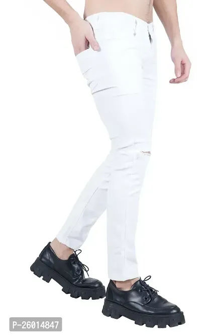 Jeancherry Fashion Men White Knee Cut Jeans-thumb0