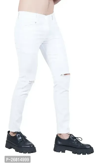 Men White Knee Cut Jeans-thumb0