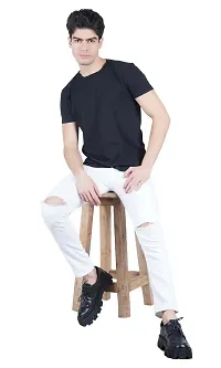 Men White Knee Cut Jeans-thumb2