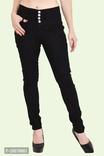 Comfits Women Black Plain Jeans 4 Button