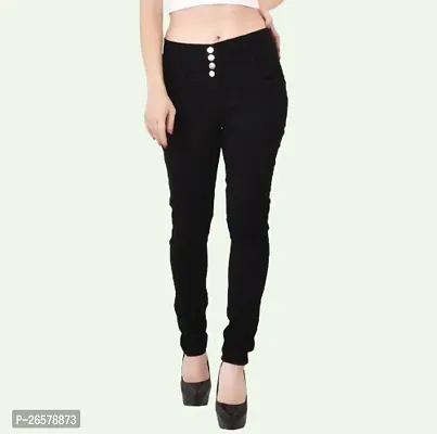 Comfits Women Black Plain Jeans 4 Button