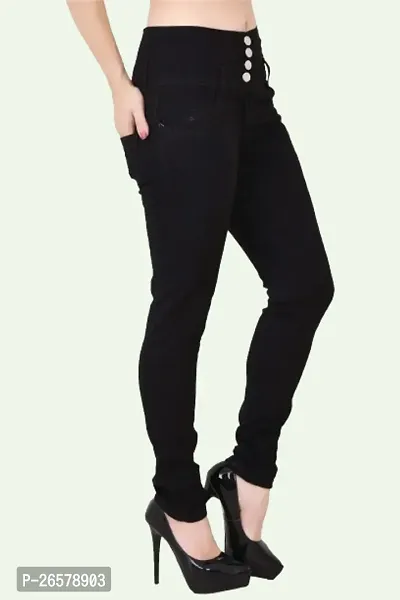 Comfits Women Black Plain Jeans 4 Button