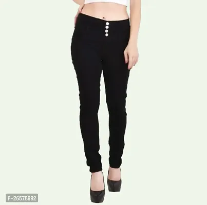 Comfits Women Black Plain Jeans 4 Button