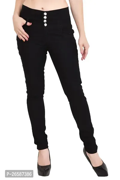 Jeancherry Women Black Plain Jeans 4 Button-WHJ