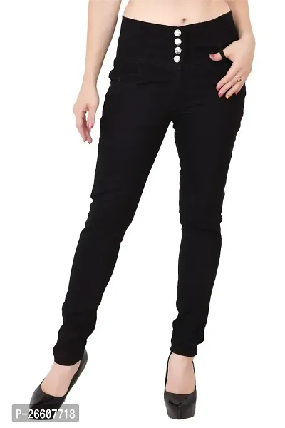 Jeancherry Women Black Plain Jeans 4 Button