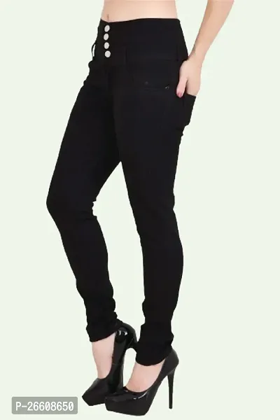 Comfits Women Black Plain Jeans 4 Button