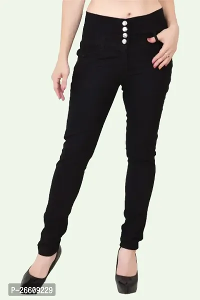 Comfits  Women Black Plain Jeans 4 Button