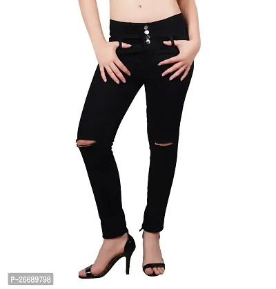Jeancherry Women Black Knee Cut Jeans 4 Button WBK-thumb0