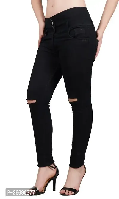 Comfits Women Black Knee Cut Jeans 4 Button WBK