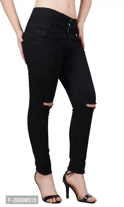 Comfits Women Black Knee Cut Jeans 4 Button WBK