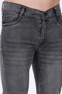 Classic Grey Cotton Blend Solid Jeans for Men-thumb1