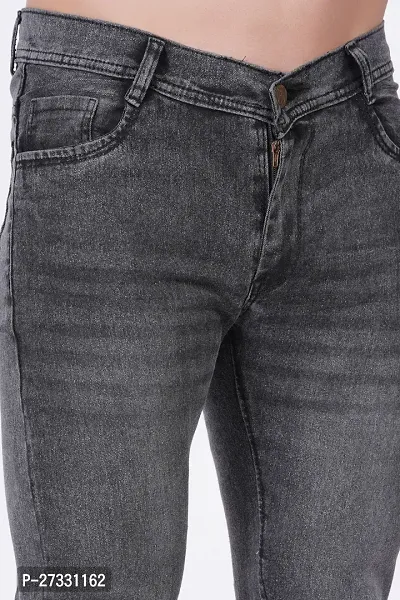 Classic Grey Cotton Blend Solid Jeans for Men-thumb2