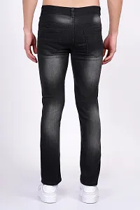 Stylish Cotton Blend Black Distress Jeans For Men-thumb1