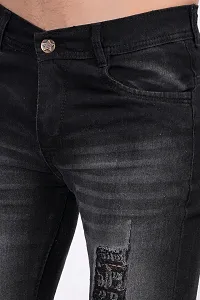 Stylish Cotton Blend Black Distress Jeans For Men-thumb2