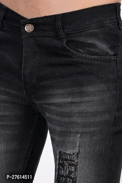 Stylish Cotton Blend Black Distress Jeans For Men-thumb3