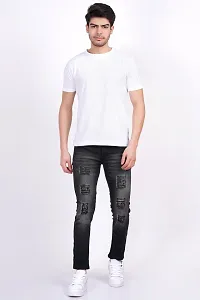 Stylish Cotton Blend Black Distress Jeans For Men-thumb1