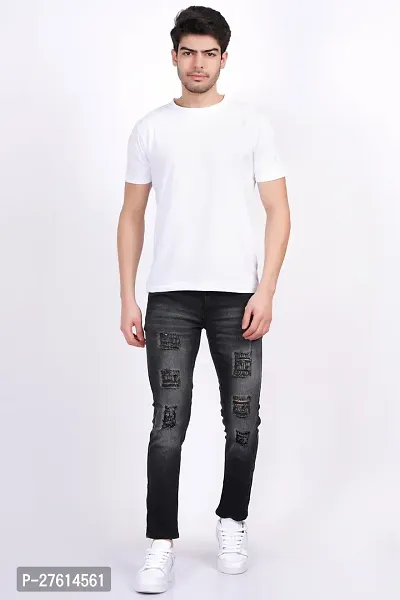 Stylish Cotton Blend Black Distress Jeans For Men-thumb2