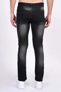 Stylish Cotton Blend Black Distress Jeans For Men-thumb2