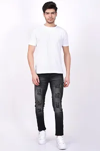 Stylish Cotton Blend Black Distress Jeans For Men-thumb1