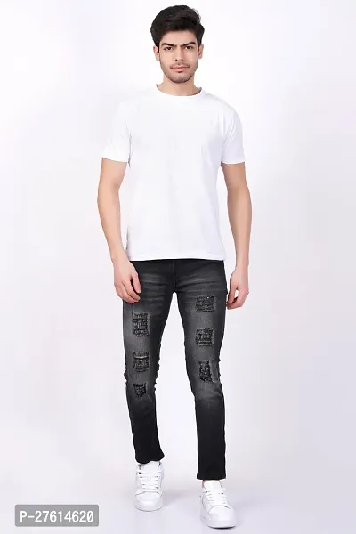 Stylish Cotton Blend Black Distress Jeans For Men-thumb2