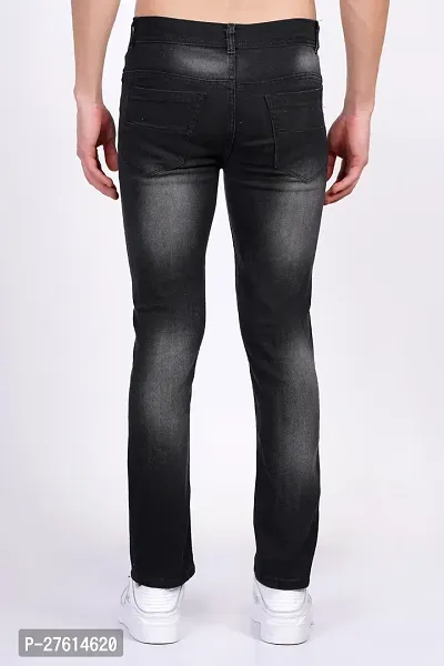 Stylish Cotton Blend Black Distress Jeans For Men-thumb3