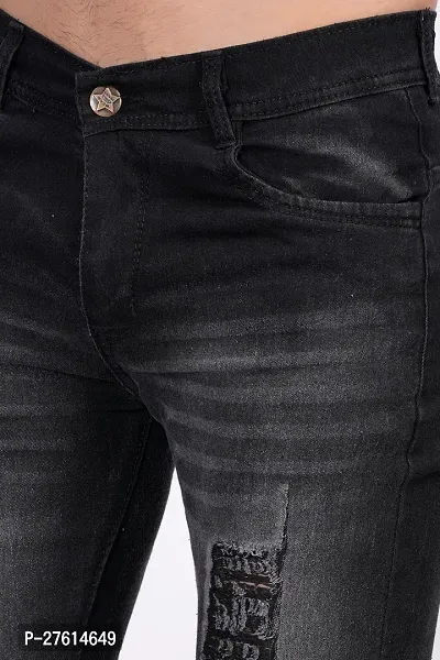Stylish Cotton Blend Grey Distress Jeans For Men-thumb2