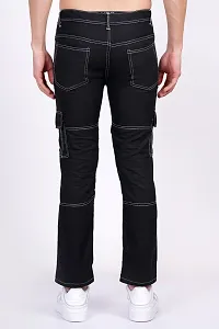 Stylish Cotton Blend Black Cargo Jeans For Men-thumb1