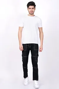 Stylish Cotton Blend Black Cargo Jeans For Men-thumb1