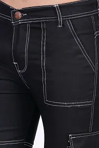 Stylish Cotton Blend Black Cargo Jeans For Men-thumb1