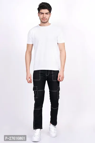 Stylish Cotton Blend Black Cargo Jeans For Men-thumb3