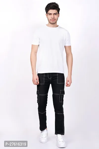 Stylish Cotton Blend Black Cargo Jeans For Men-thumb3