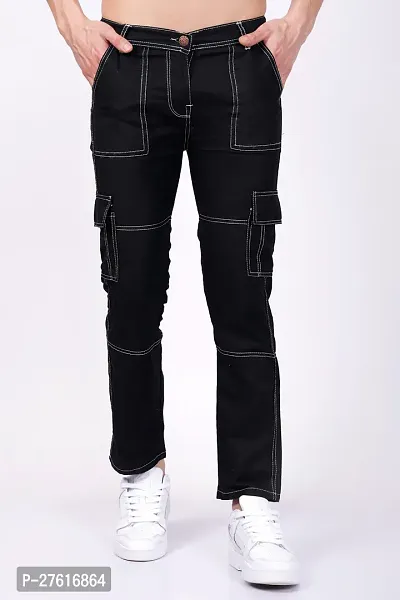 Stylish Cotton Blend Black Cargo Jeans For Men