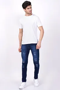 Stylish Cotton Blend Blue Distress Jeans For Men-thumb2