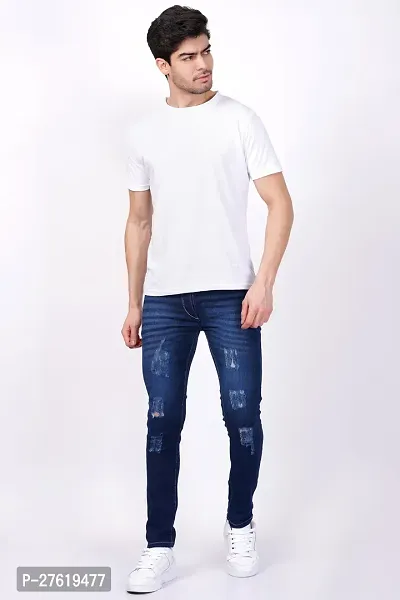 Stylish Cotton Blend Blue Distress Jeans For Men-thumb3