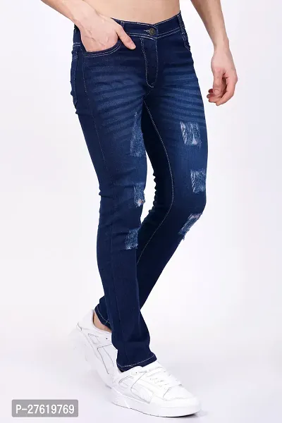 Stylish Cotton Blend Blue Solid Jeans For Men