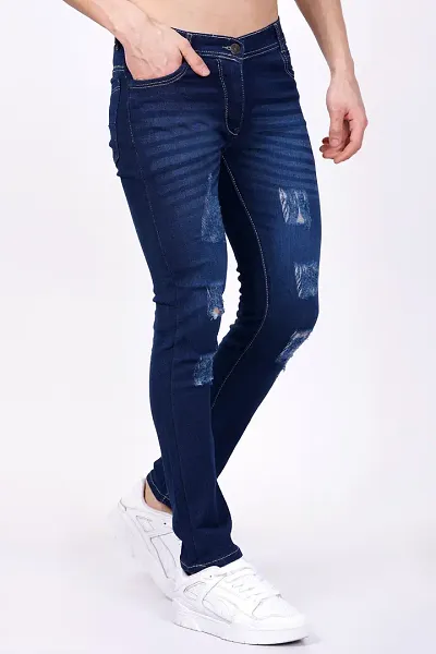 Stylish Cotton Blend Distress Jeans For Men