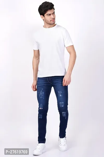 Stylish Cotton Blend Blue Solid Jeans For Men-thumb2
