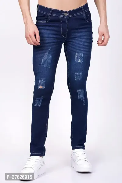 Stylish Cotton Blend Blue Solid Jeans For Men