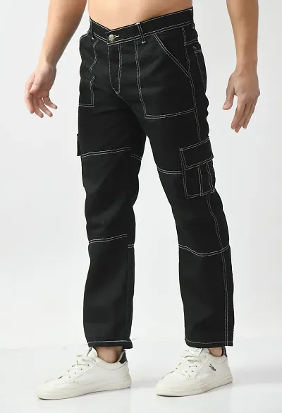 Stylish Blend Solid Cargo Jeans For Men