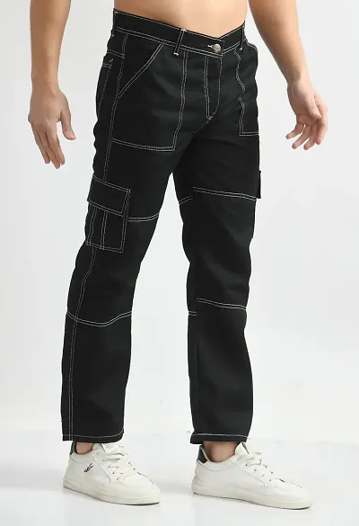 Stylish Blend Solid Cargo Jeans For Men