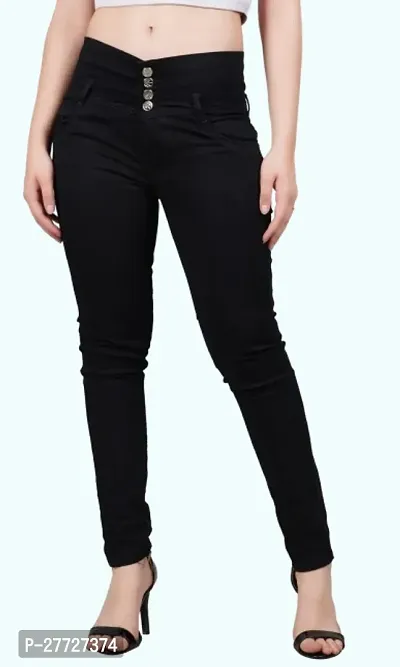 Classic Cotton Blend Solid Jeans for Women-thumb0