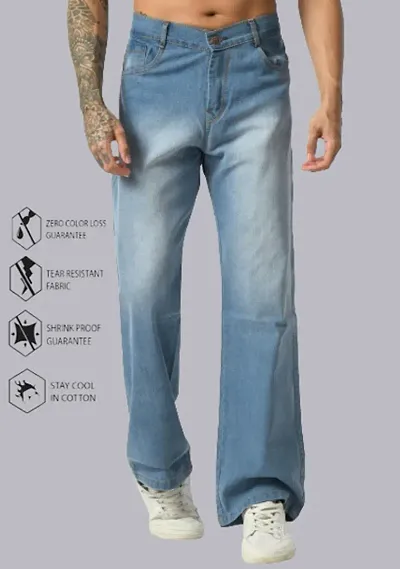 Stylish Misony Men Regular Baggy Sky Blue Plain Jeans