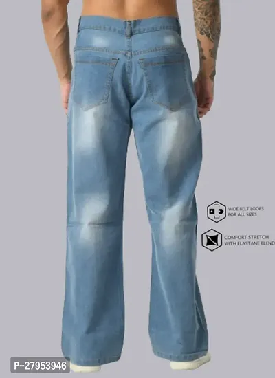 Misony Men Regular Baggy Sky Blue Plain Jeans-thumb4