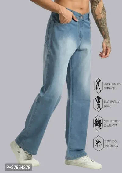 Misony Men Regular Baggy Sky Blue Plain Jeans-thumb0