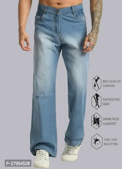 Jeancherry Men Regular Baggy Sky Blue Plain Jeans-thumb0