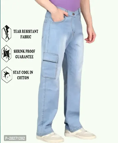 Stylish Cotton Blend Baggy Sky Blue Pocket Jeans-thumb0