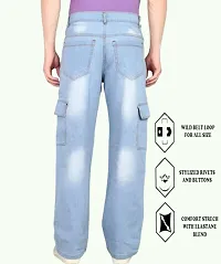 Stylish Cotton Blend Baggy Sky Blue Pocket Jeans-thumb1