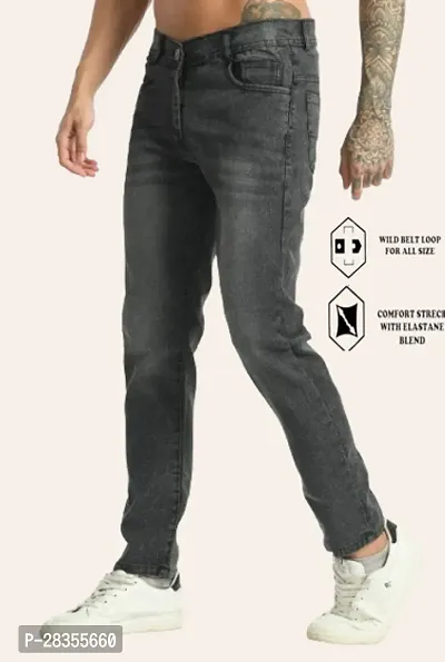 Stylish Cotton Blend Solid Grey Jeans For Men