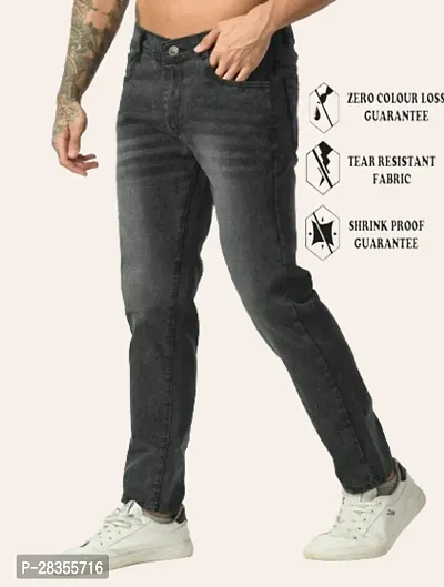 Stylish Cotton Blend Solid Grey Jeans For Men-thumb0